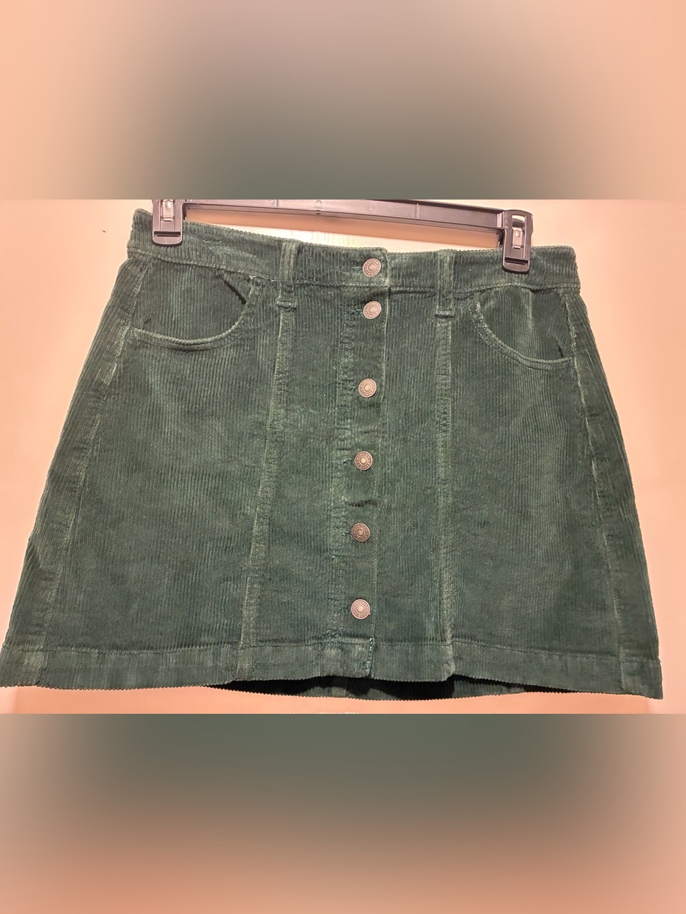 American Eagle Outfitters Dark Green Corduroy Button-Front Mini Skirt